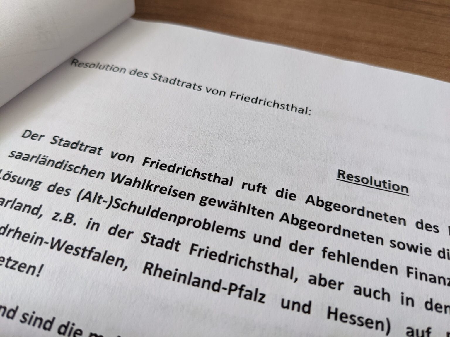 Resolution Stadtrat Friedrichsthal